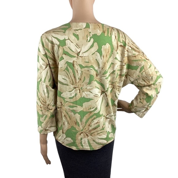 Chico's Jungle Palms Cold Shoulder Top Size M Tan Print - Picture 5 of 7